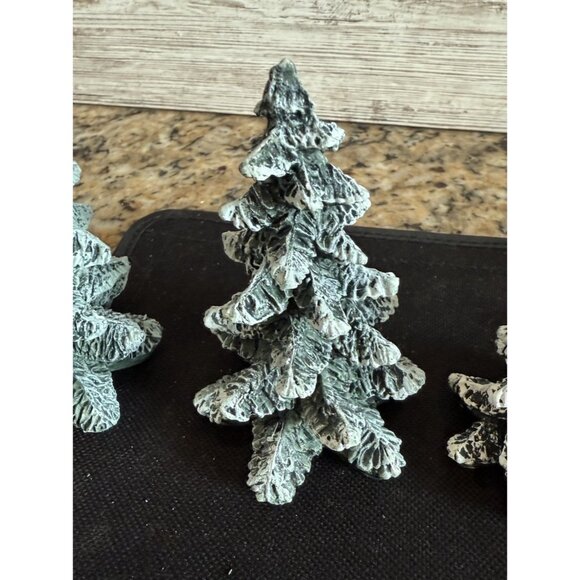 3 Snow Flocked Christmas Trees 3”- 5”in Village Square Mervyns Resin - Picture 3 of 7